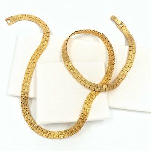 Vintage Gold Tone Textured Wide Flat Necklace